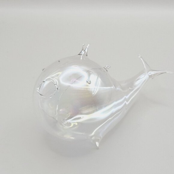 Silvestri Handblown Iridescent Glass Whale Ornament Christmas Holiday Mint - Picture 3 of 10